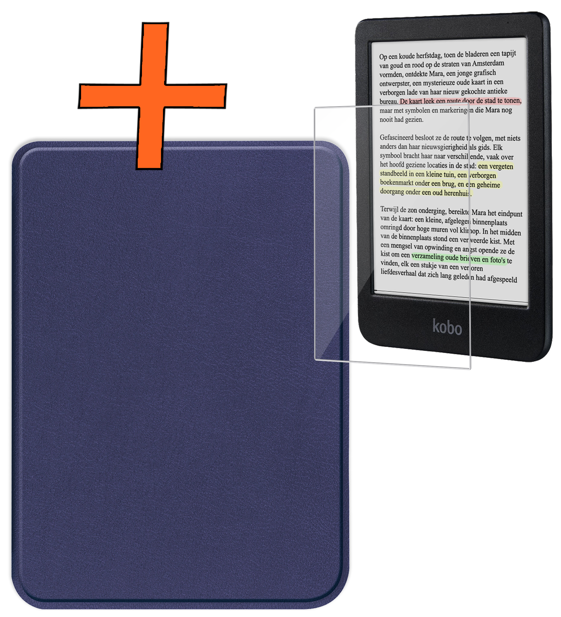 Nomfy Hoesje Geschikt voor Kobo Clara Colour Hoes Book Case - Hoes Geschikt voor Kobo Clara Colour Hoesje Book Cover Met Screenprotector - Donkerblauw