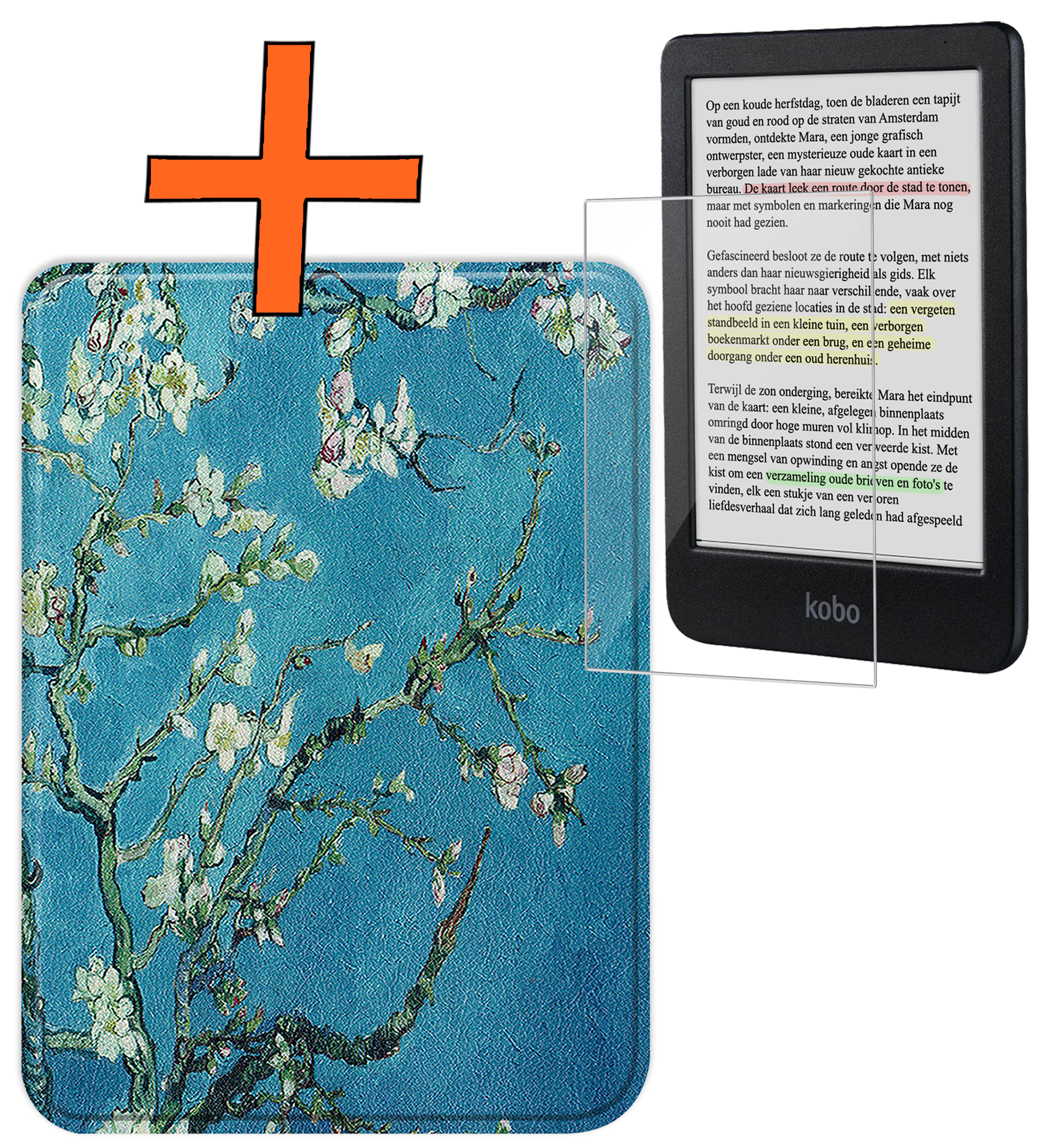 Nomfy Hoesje Geschikt voor Kobo Clara Colour Hoes Book Case - Hoes Geschikt voor Kobo Clara Colour Hoesje Book Cover Met Screenprotector - Bloesem