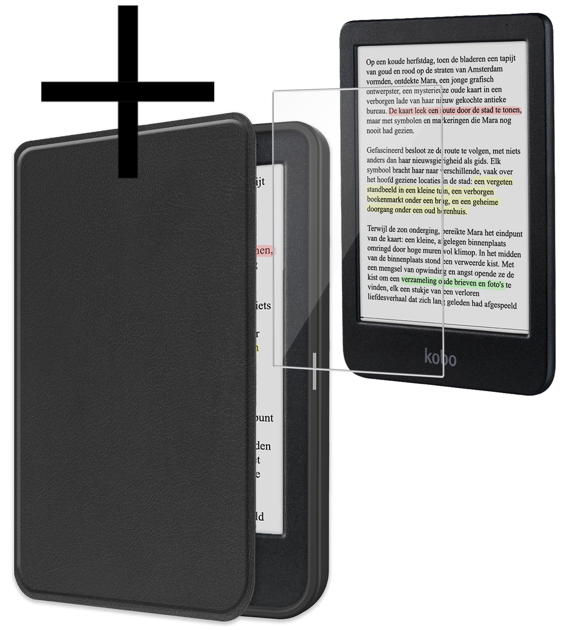 NoXx Hoes Geschikt voor Kobo Clara Colour Hoesje Bookcase Cover Book Case Hoes Sleepcover Met Screenprotector - Zwart