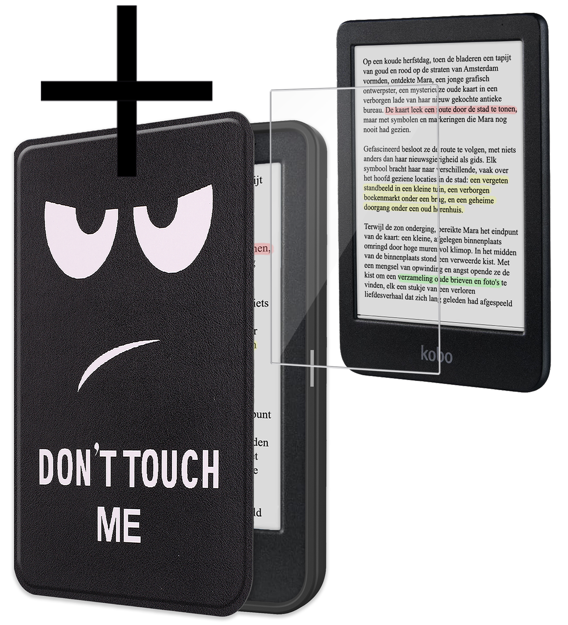 NoXx Hoes Geschikt voor Kobo Clara Colour Hoesje Bookcase Cover Book Case Hoes Sleepcover Met Screenprotector - Don't Touch Me
