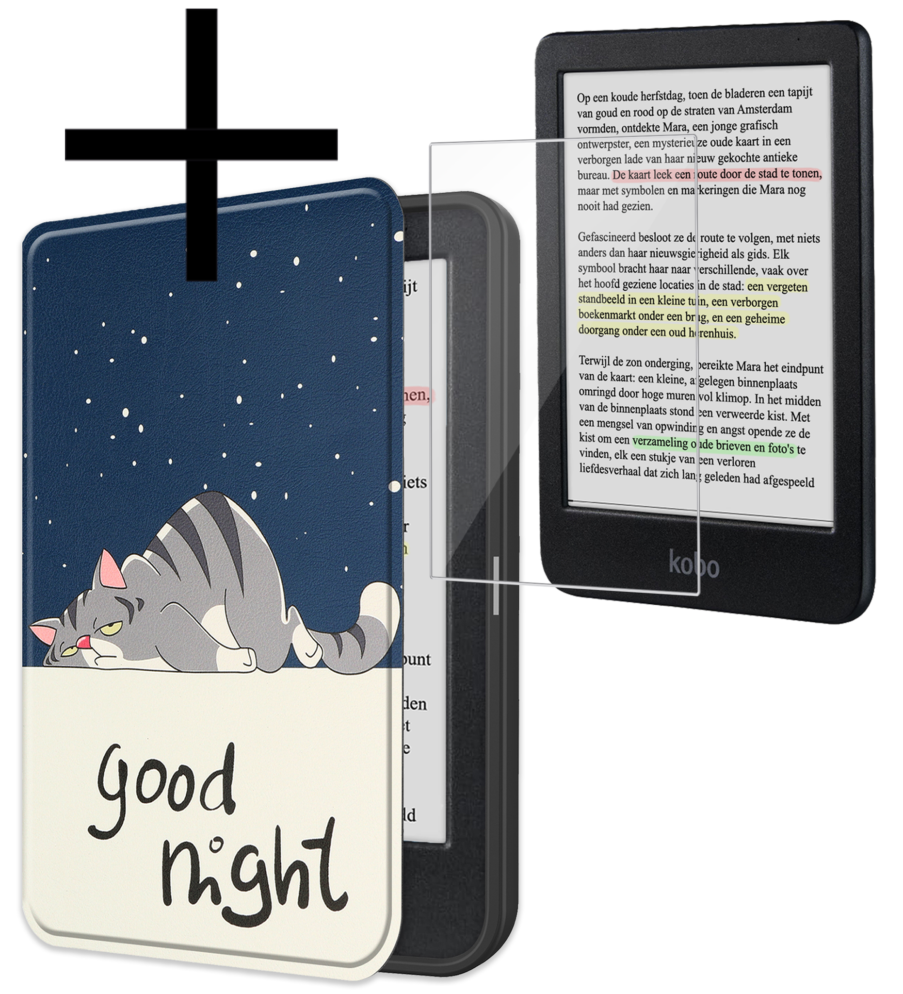 NoXx Hoes Geschikt voor Kobo Clara Colour Hoesje Bookcase Cover Book Case Hoes Sleepcover Met Screenprotector - Kat