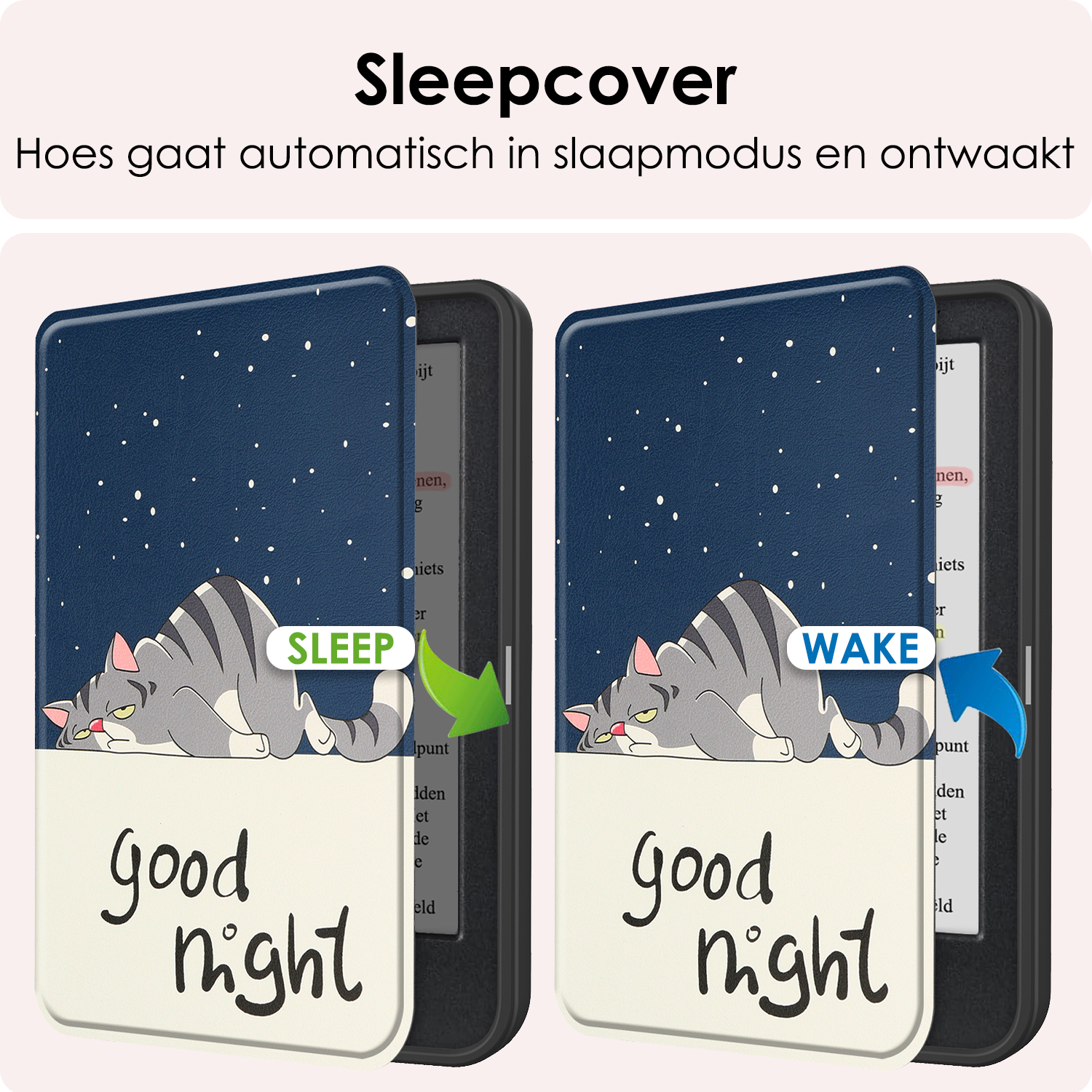 NoXx Hoes Geschikt voor Kobo Clara Colour Hoesje Bookcase Cover Book Case Hoes Sleepcover Met Screenprotector - Kat