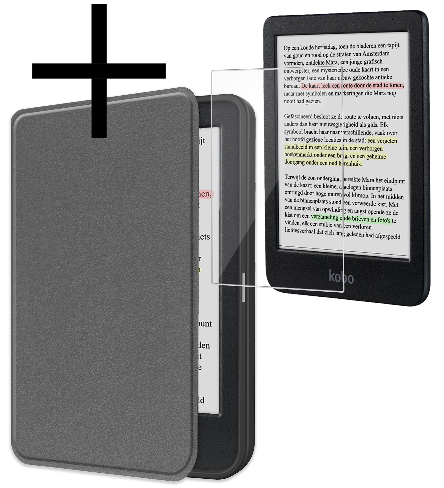 NoXx Hoes Geschikt voor Kobo Clara Colour Hoesje Bookcase Cover Book Case Hoes Sleepcover Met Screenprotector - Grijs