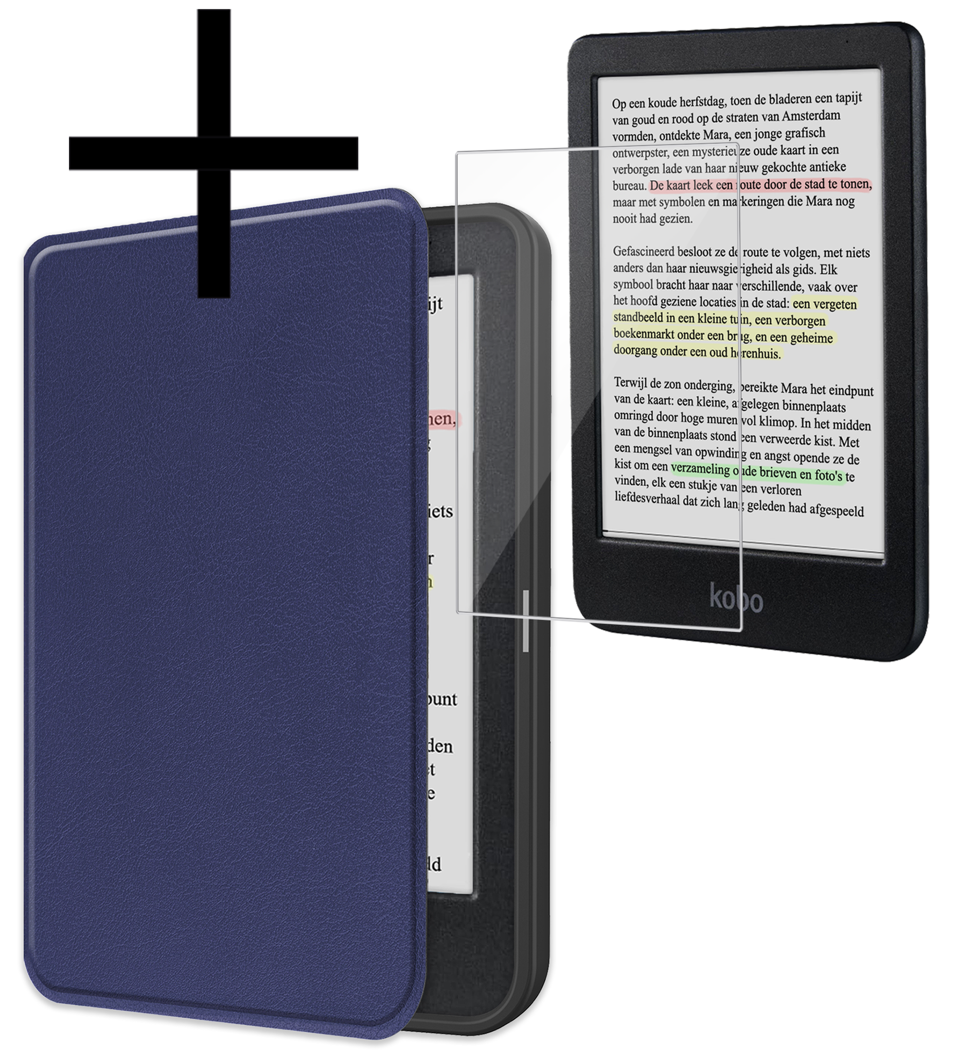 NoXx Hoes Geschikt voor Kobo Clara Colour Hoesje Bookcase Cover Book Case Hoes Sleepcover Met Screenprotector - Donkerblauw