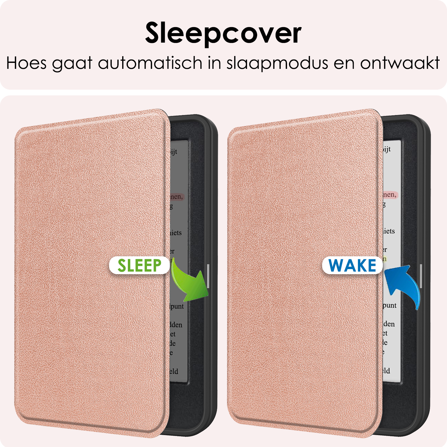 NoXx Hoes Geschikt voor Kobo Clara Colour Hoesje Bookcase Cover Book Case Hoes Sleepcover - Rosé Goud