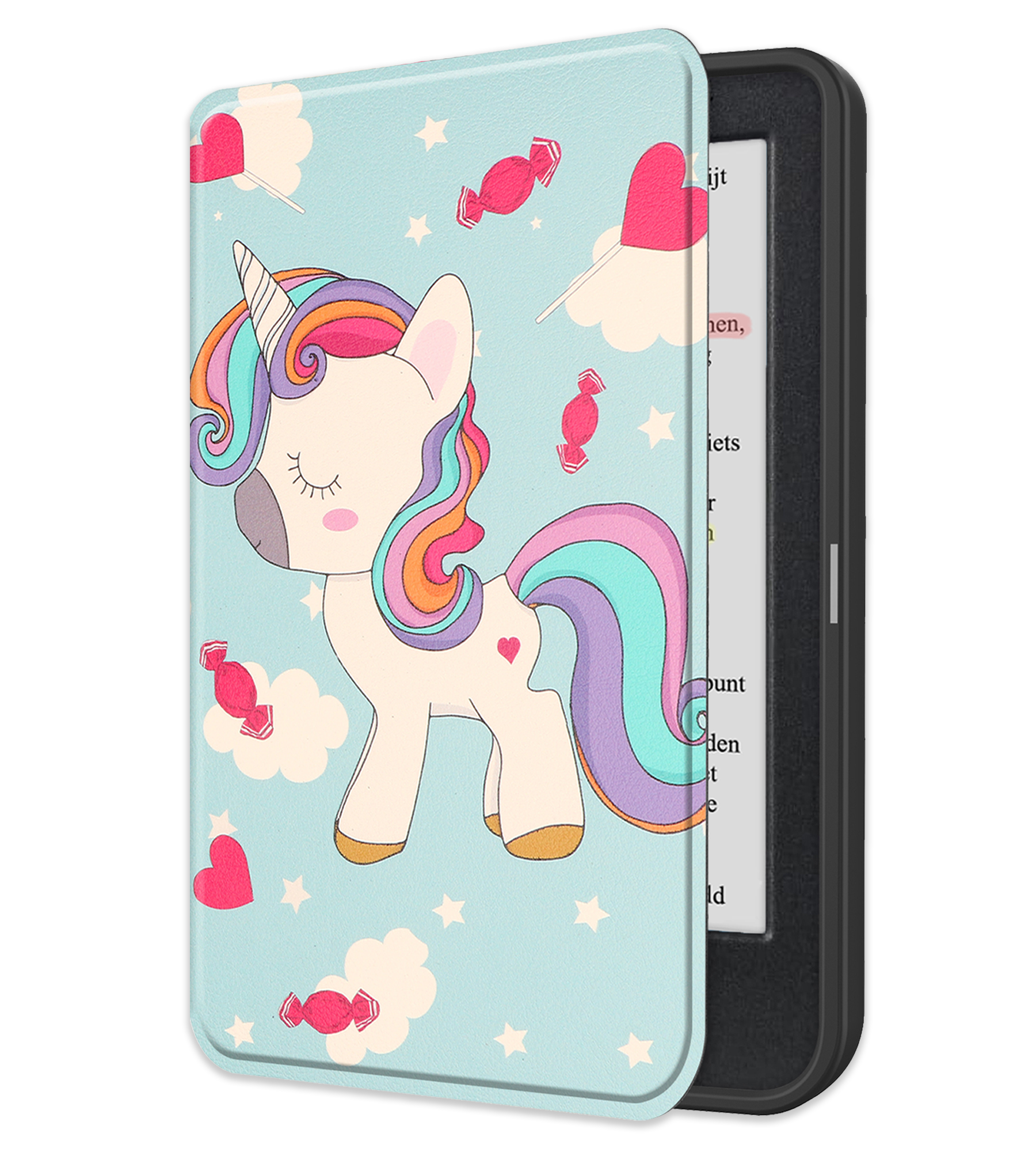 NoXx Hoes Geschikt voor Kobo Clara Colour Hoesje Bookcase Cover Book Case Hoes Sleepcover - Eenhoorn