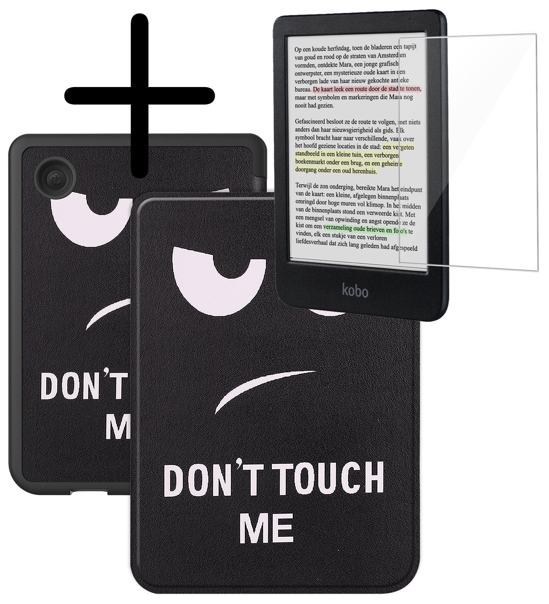 BASEY. Hoes Geschikt voor Kobo Clara Colour Hoesje Bookcase Cover Hoes Met Screenprotector - Hoesje Geschikt voor Kobo Clara Colour Hoes Cover Case - Don't Touch Me