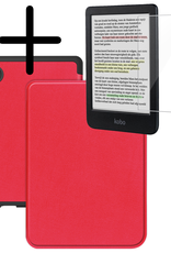 BASEY. Hoes Geschikt voor Kobo Clara Colour Hoesje Bookcase Cover Hoes Met Screenprotector - Hoesje Geschikt voor Kobo Clara Colour Hoes Cover Case - Rood