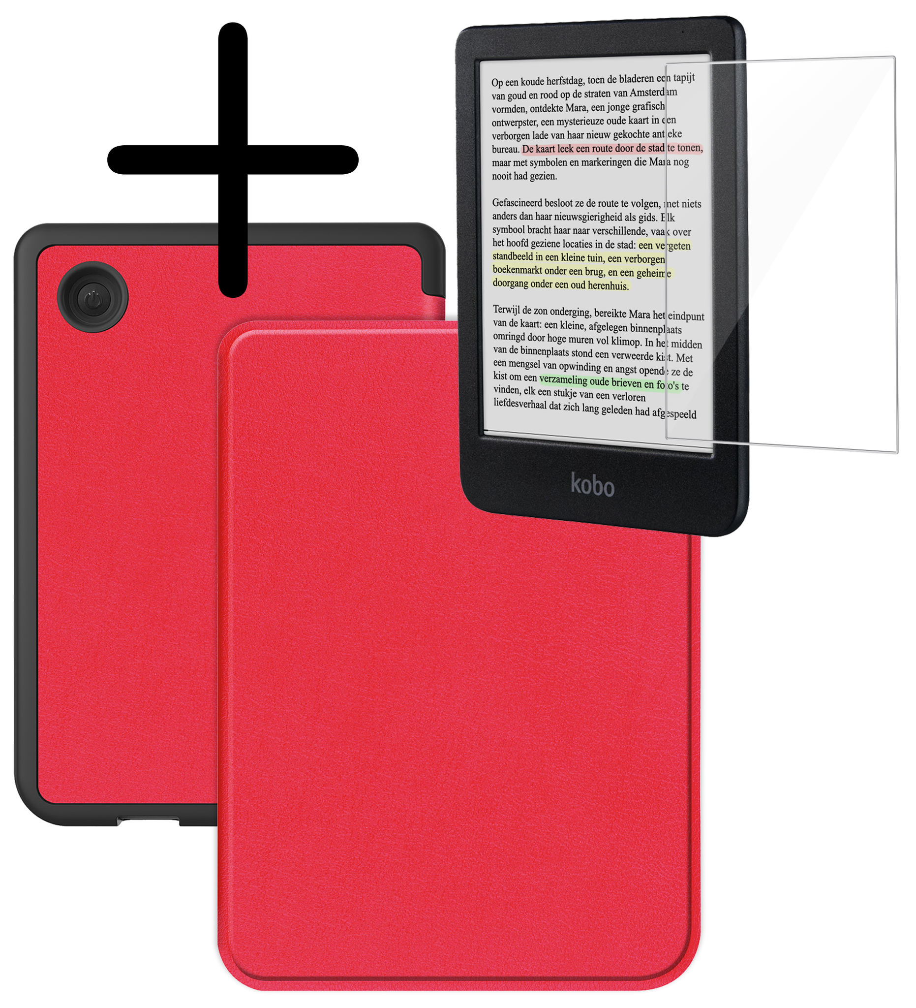BASEY. Hoes Geschikt voor Kobo Clara Colour Hoesje Bookcase Cover Hoes Met Screenprotector - Hoesje Geschikt voor Kobo Clara Colour Hoes Cover Case - Rood