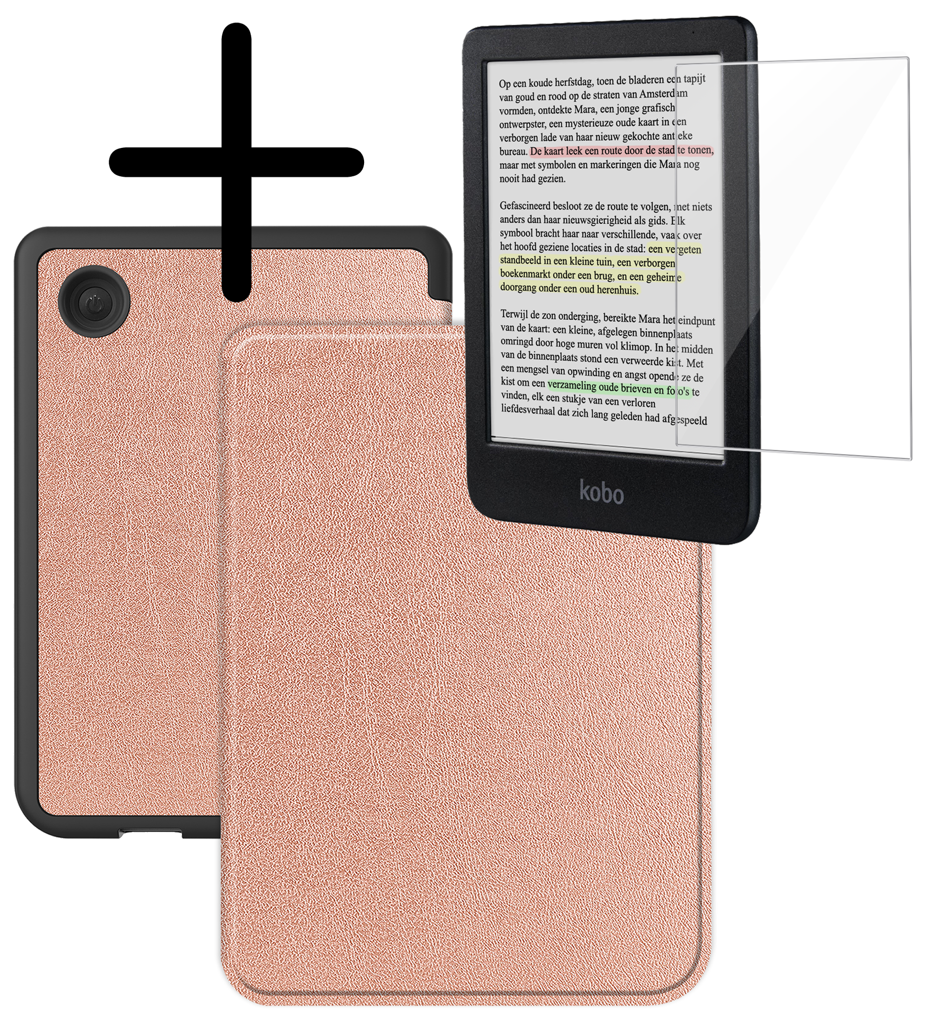 BASEY. Hoes Geschikt voor Kobo Clara Colour Hoesje Bookcase Cover Hoes Met Screenprotector - Hoesje Geschikt voor Kobo Clara Colour Hoes Cover Case - Rosé Goud