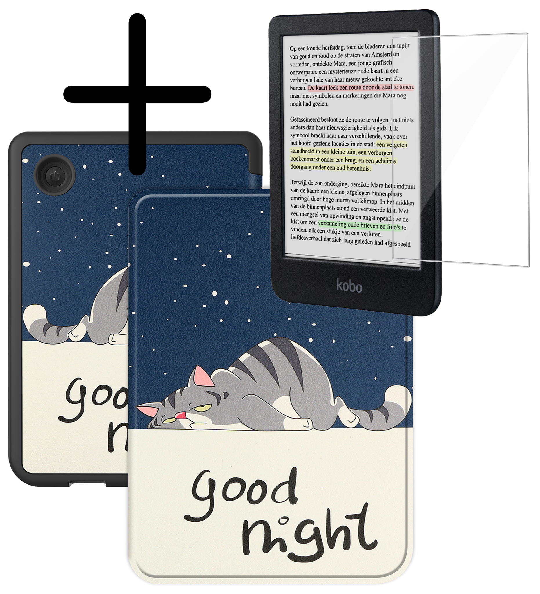 BASEY. Hoes Geschikt voor Kobo Clara Colour Hoesje Bookcase Cover Hoes Met Screenprotector - Hoesje Geschikt voor Kobo Clara Colour Hoes Cover Case - Kat