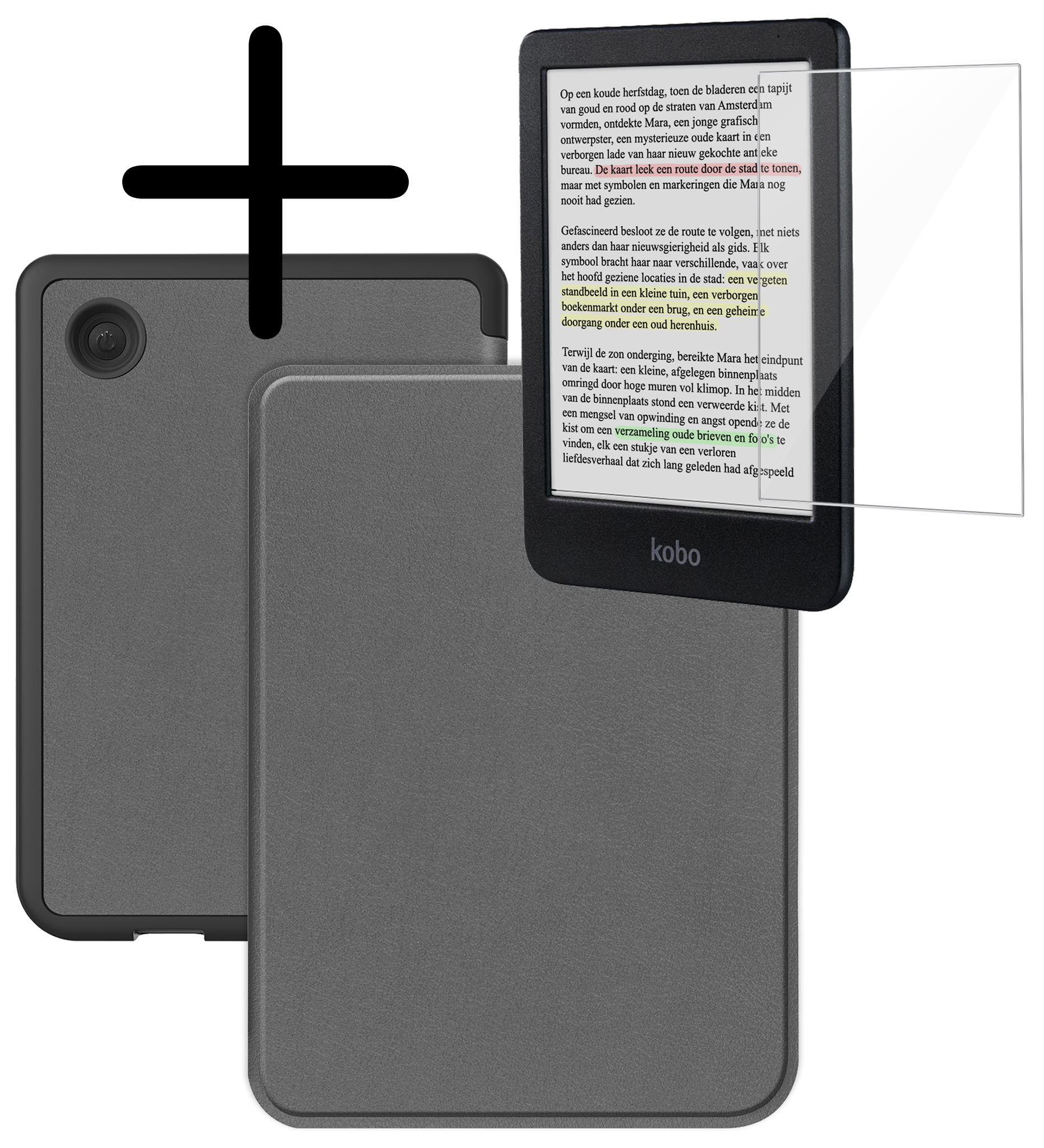 BASEY. Hoes Geschikt voor Kobo Clara Colour Hoesje Bookcase Cover Hoes Met Screenprotector - Hoesje Geschikt voor Kobo Clara Colour Hoes Cover Case - Grijs
