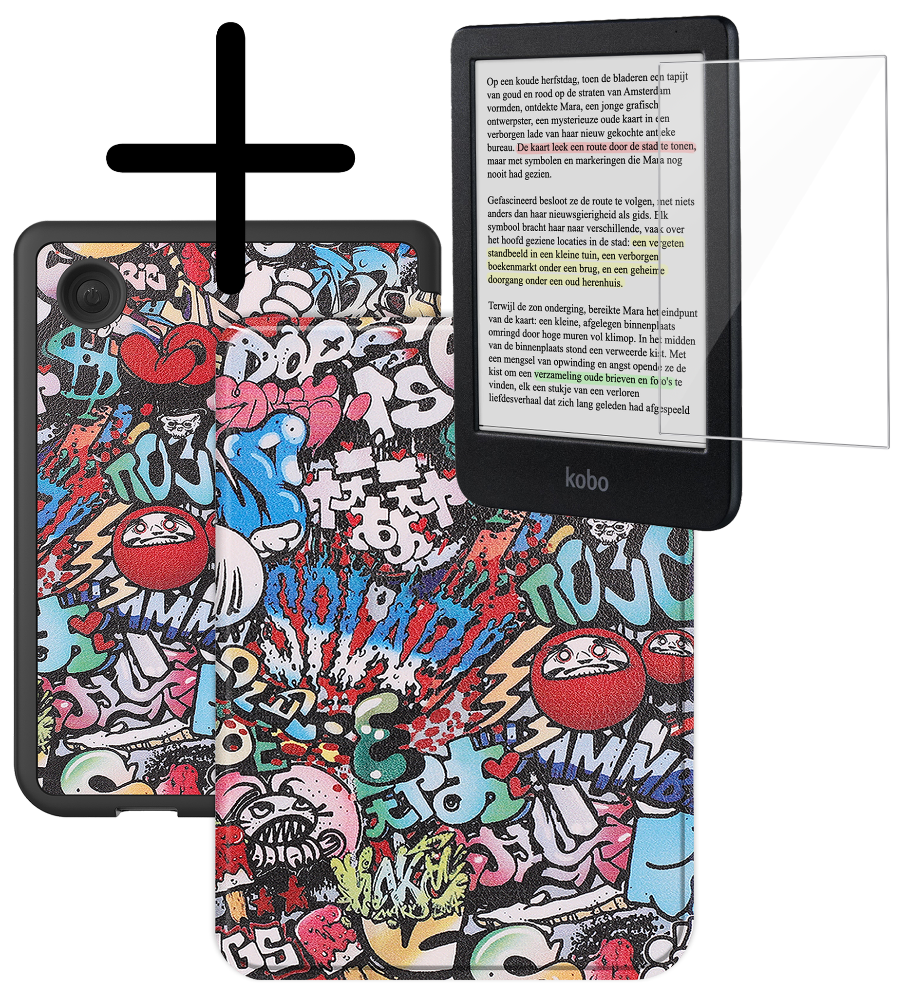 BASEY. Hoes Geschikt voor Kobo Clara Colour Hoesje Bookcase Cover Hoes Met Screenprotector - Hoesje Geschikt voor Kobo Clara Colour Hoes Cover Case - Graffity