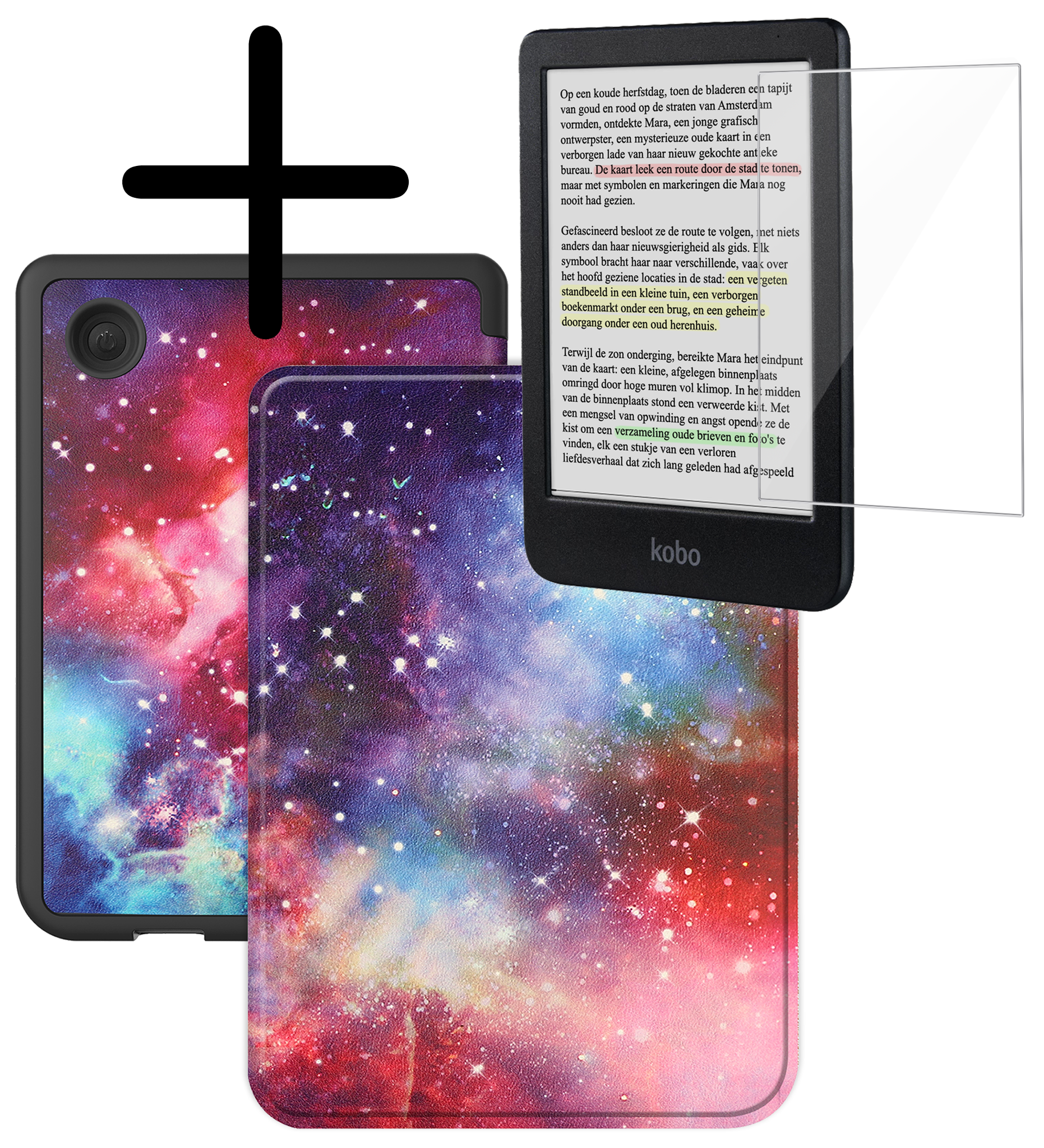 BASEY. Hoes Geschikt voor Kobo Clara Colour Hoesje Bookcase Cover Hoes Met Screenprotector - Hoesje Geschikt voor Kobo Clara Colour Hoes Cover Case - Galaxy