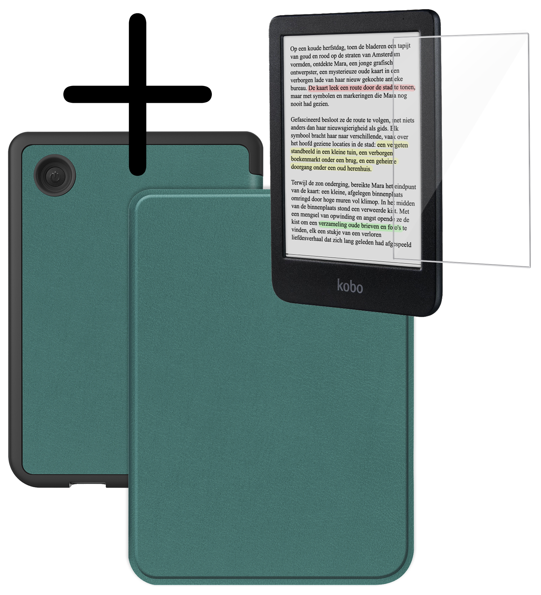 BASEY. Hoes Geschikt voor Kobo Clara Colour Hoesje Bookcase Cover Hoes Met Screenprotector - Hoesje Geschikt voor Kobo Clara Colour Hoes Cover Case - Donkergroen