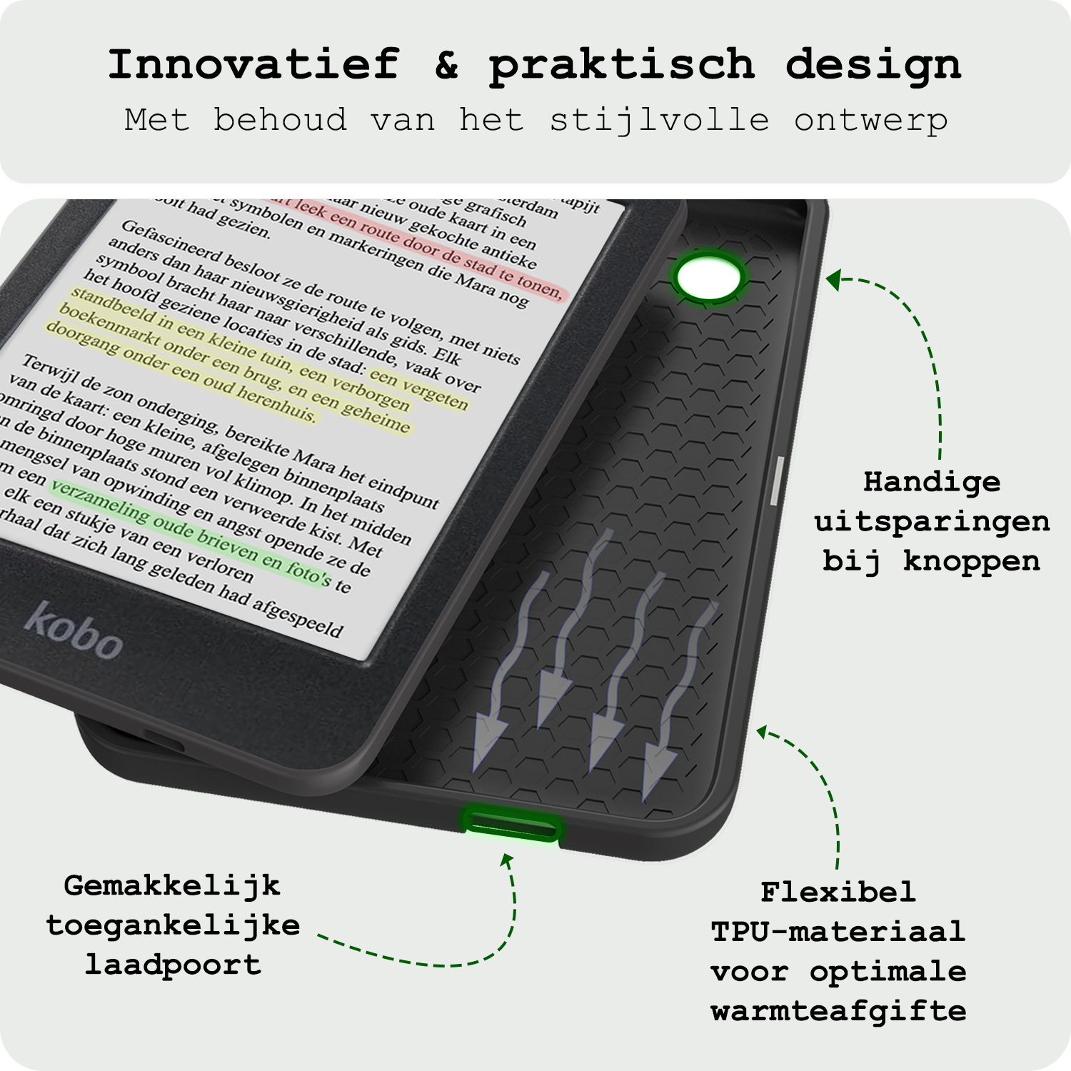 BASEY. Hoes Geschikt voor Kobo Clara Colour Hoesje Bookcase Cover Hoes Met Screenprotector - Hoesje Geschikt voor Kobo Clara Colour Hoes Cover Case - Donkergroen