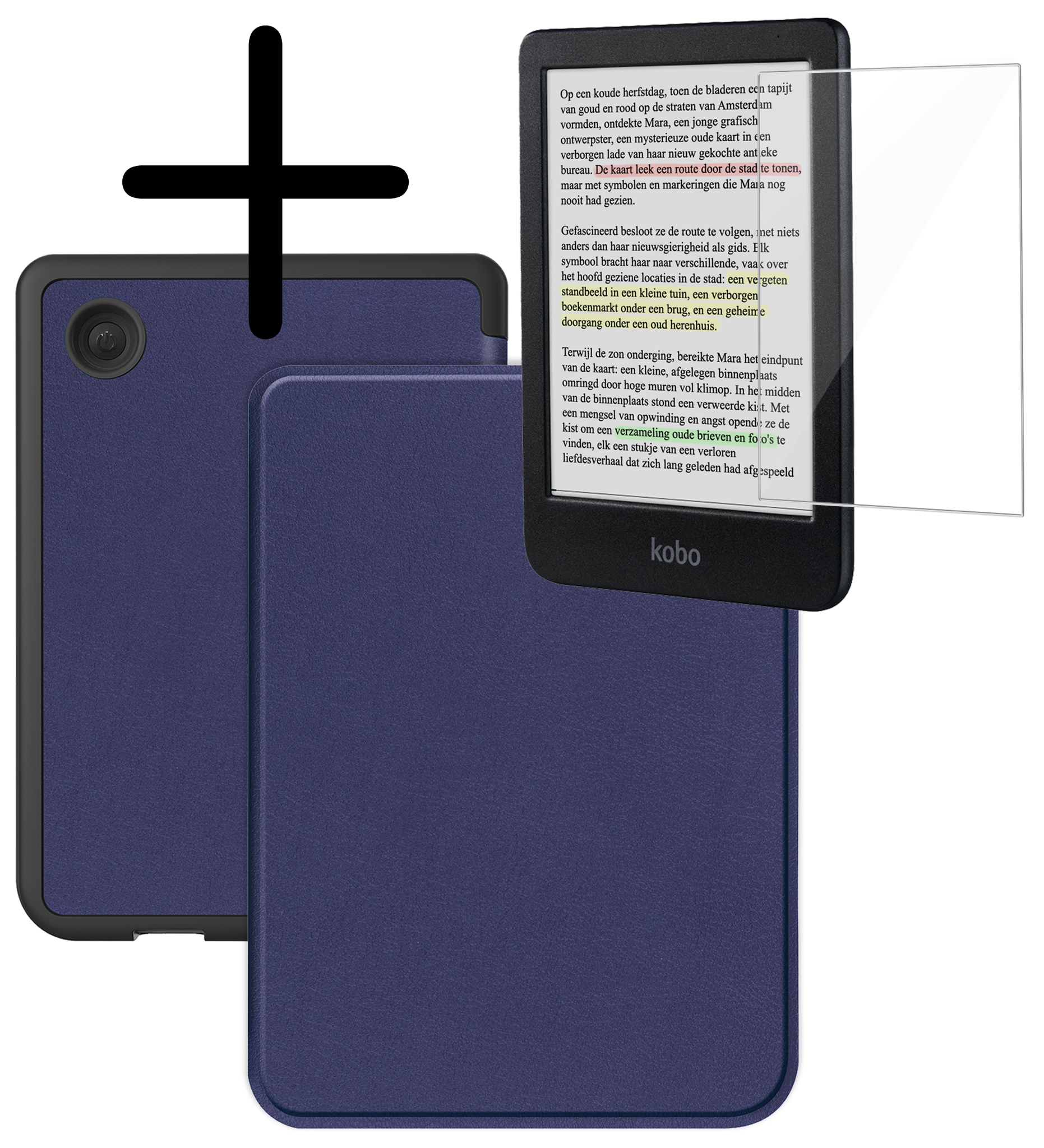 BASEY. Hoes Geschikt voor Kobo Clara Colour Hoesje Bookcase Cover Hoes Met Screenprotector - Hoesje Geschikt voor Kobo Clara Colour Hoes Cover Case - Donkerblauw