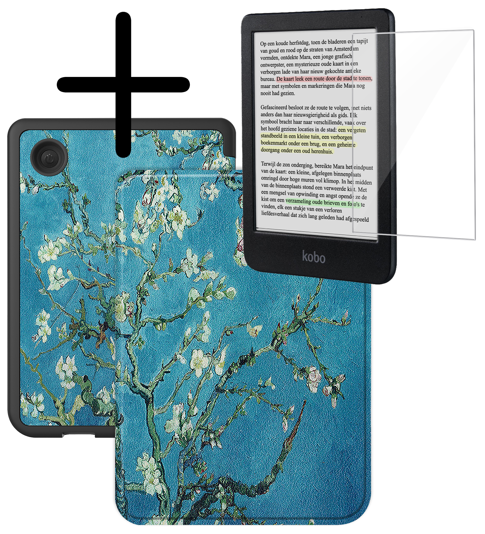 BASEY. Hoes Geschikt voor Kobo Clara Colour Hoesje Bookcase Cover Hoes Met Screenprotector - Hoesje Geschikt voor Kobo Clara Colour Hoes Cover Case - Bloesem