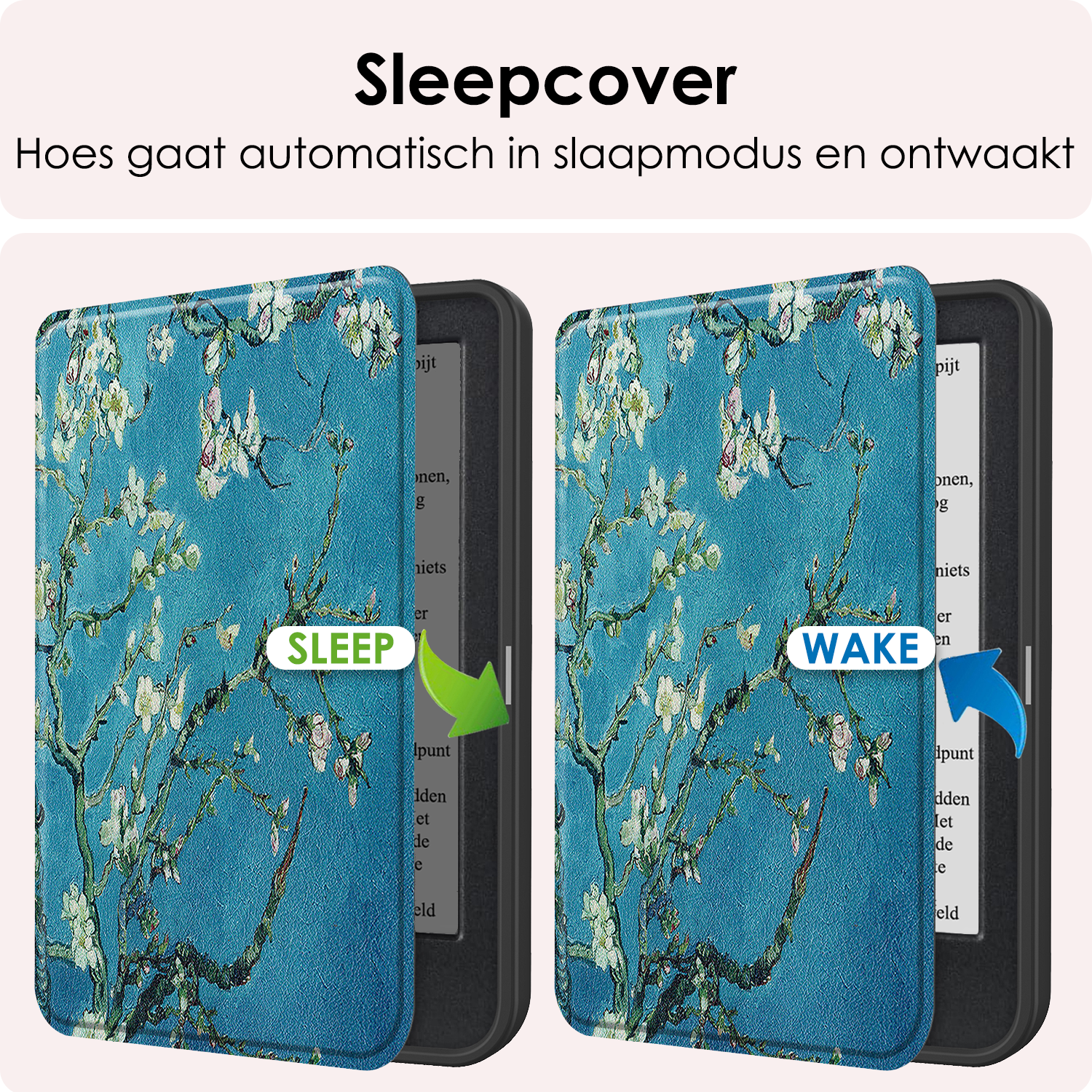 NoXx Hoes Geschikt voor Kobo Clara BW Hoesje Bookcase Cover Book Case Hoes Sleepcover Met Screenprotector - Bloesem