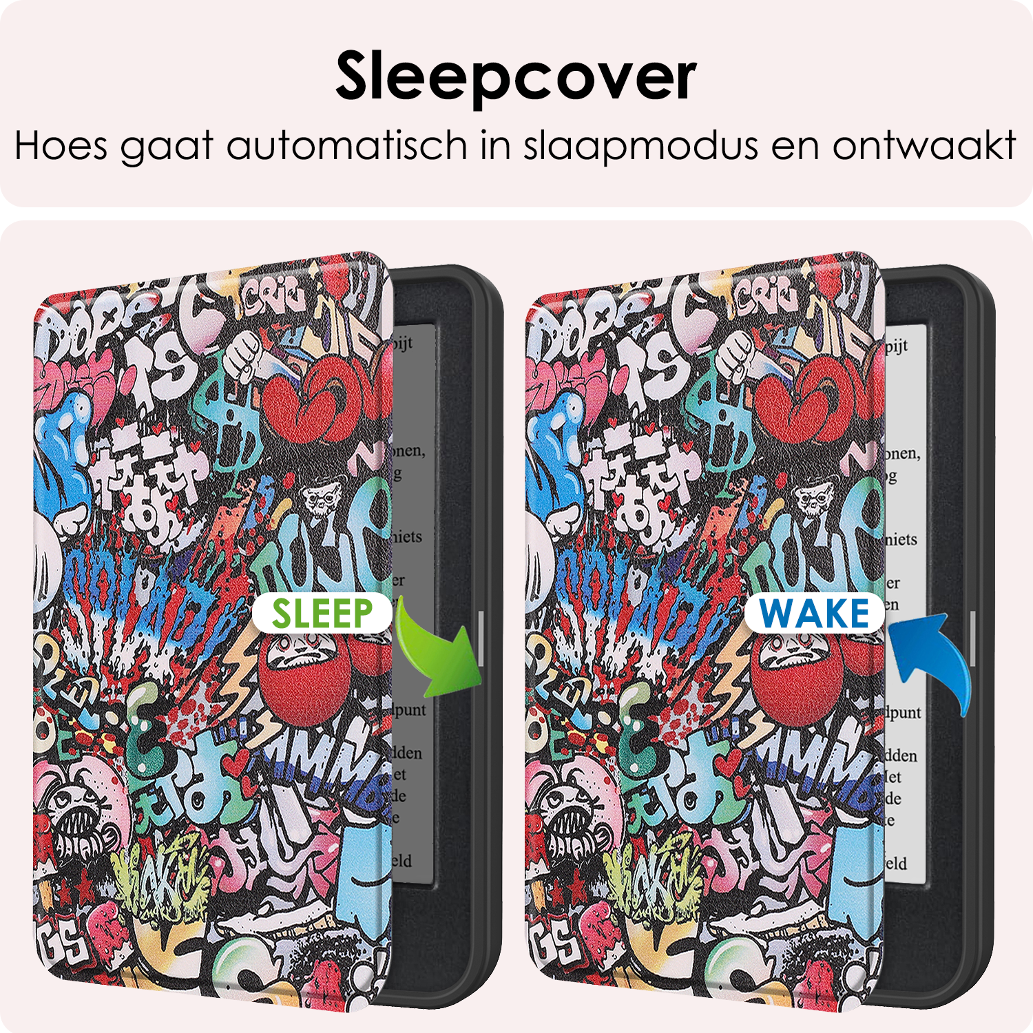 NoXx Hoes Geschikt voor Kobo Clara BW Hoesje Bookcase Cover Book Case Hoes Sleepcover Met Screenprotector - Graffity