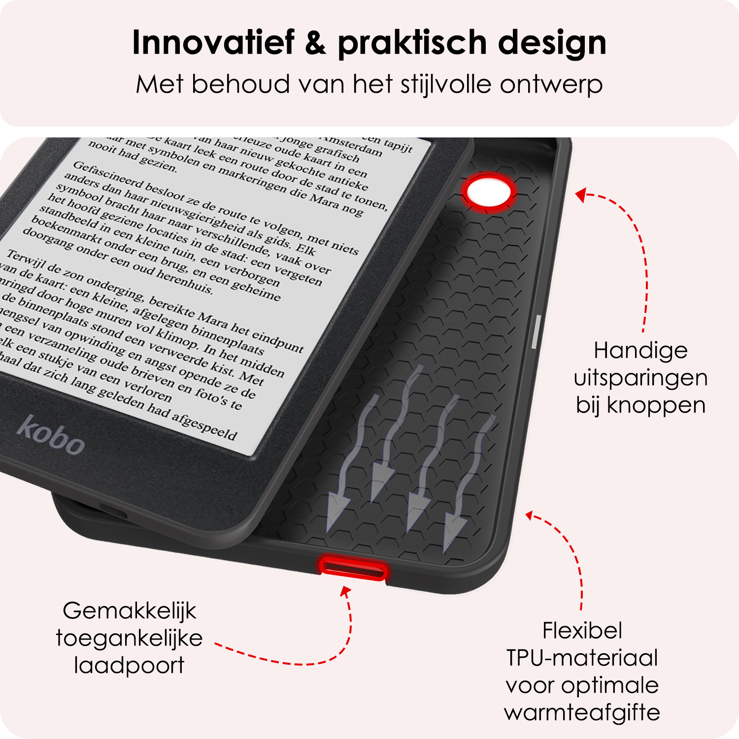 NoXx Hoes Geschikt voor Kobo Clara BW Hoesje Bookcase Cover Book Case Hoes Sleepcover Met Screenprotector - Rood