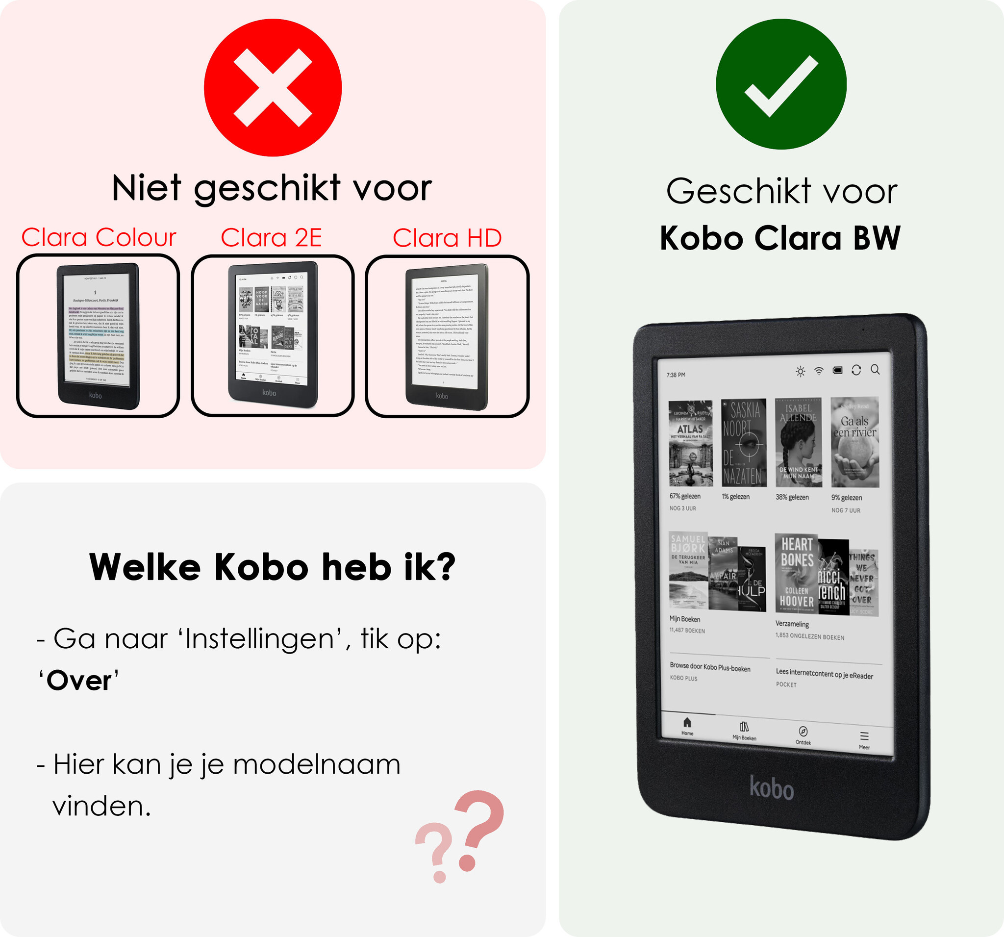 NoXx Hoes Geschikt voor Kobo Clara BW Hoesje Bookcase Cover Book Case Hoes Sleepcover Met Screenprotector - Don't Touch Me