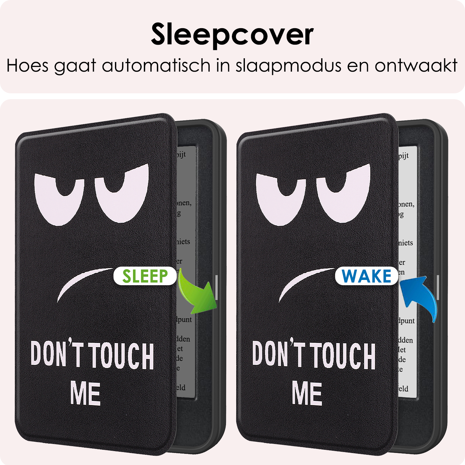 NoXx Hoes Geschikt voor Kobo Clara BW Hoesje Bookcase Cover Book Case Hoes Sleepcover Met Screenprotector - Don't Touch Me
