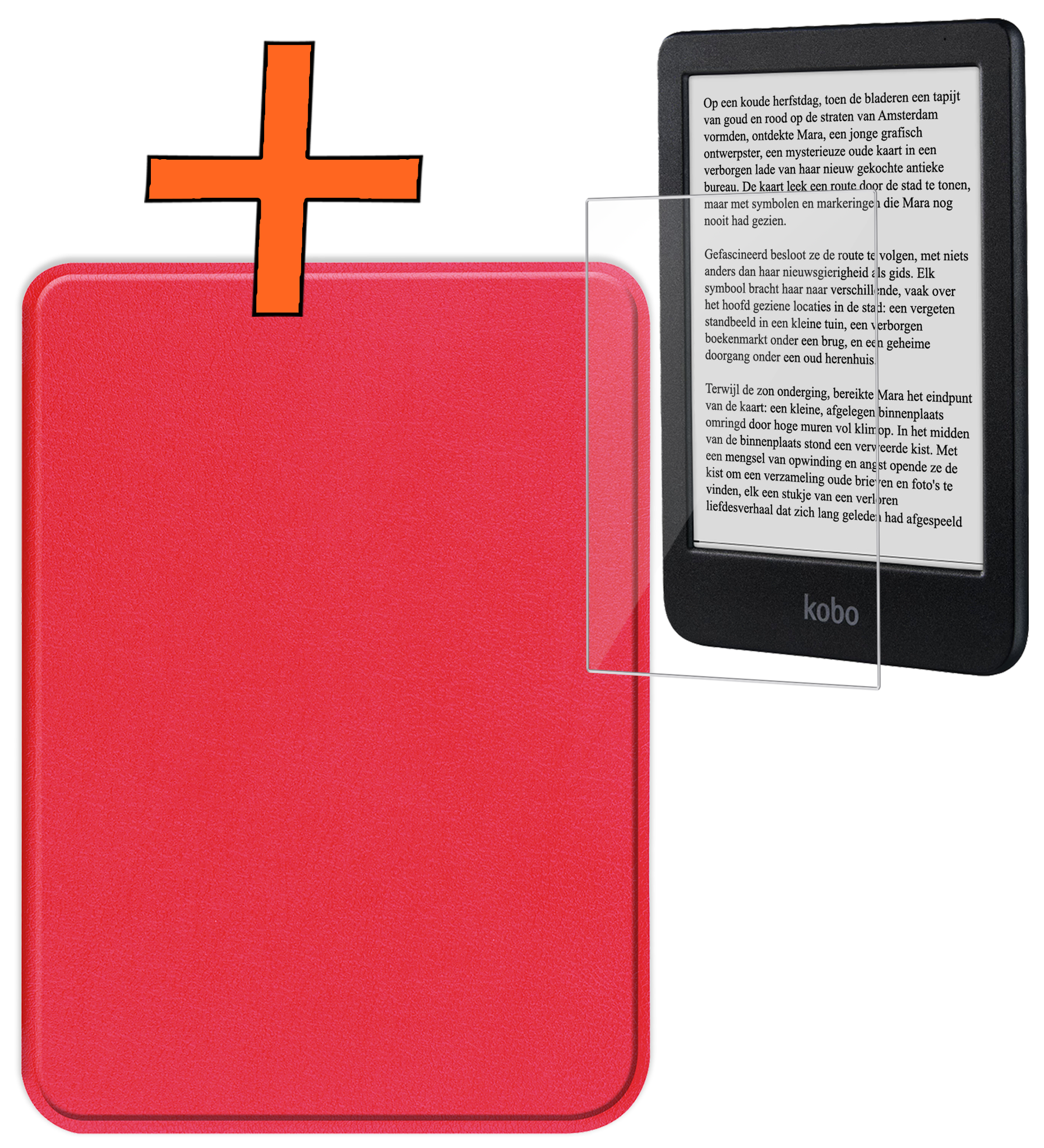 Nomfy Hoesje Geschikt voor Kobo Clara BW Hoes Book Case - Hoes Geschikt voor Kobo Clara BW Hoesje Book Cover Met Screenprotector - Rood