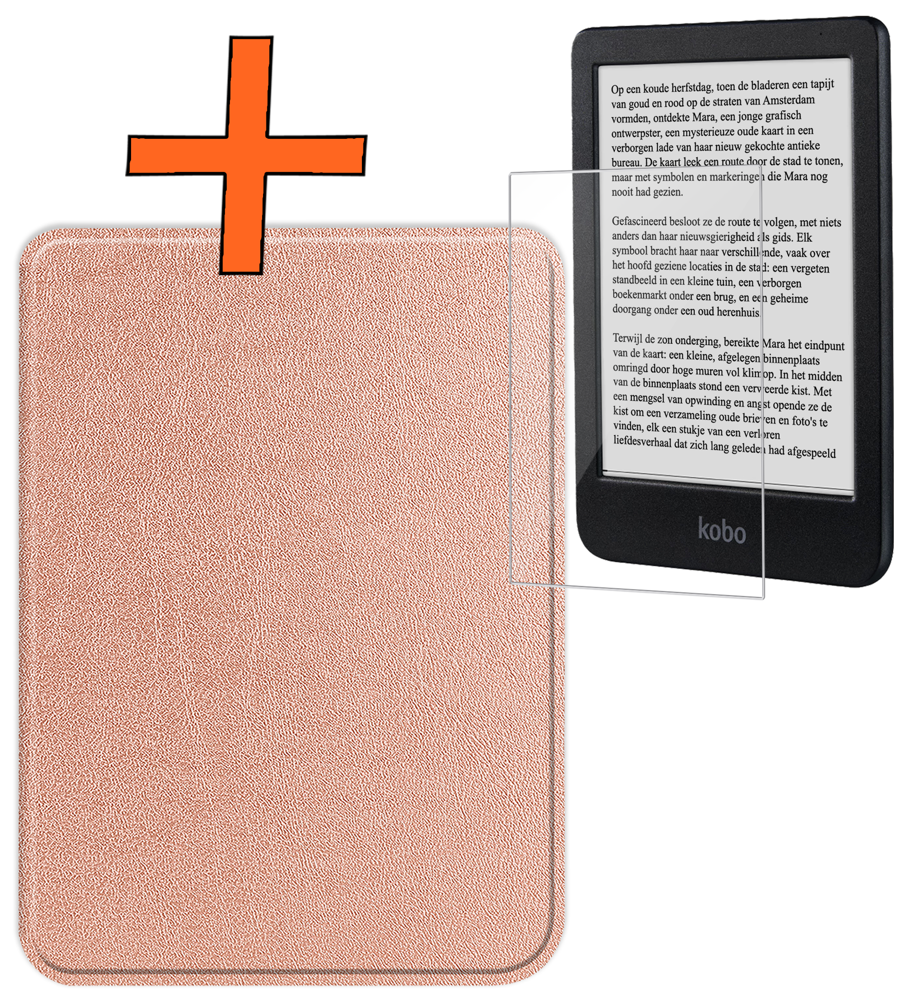Nomfy Hoesje Geschikt voor Kobo Clara BW Hoes Book Case - Hoes Geschikt voor Kobo Clara BW Hoesje Book Cover Met Screenprotector - Rosé Goud