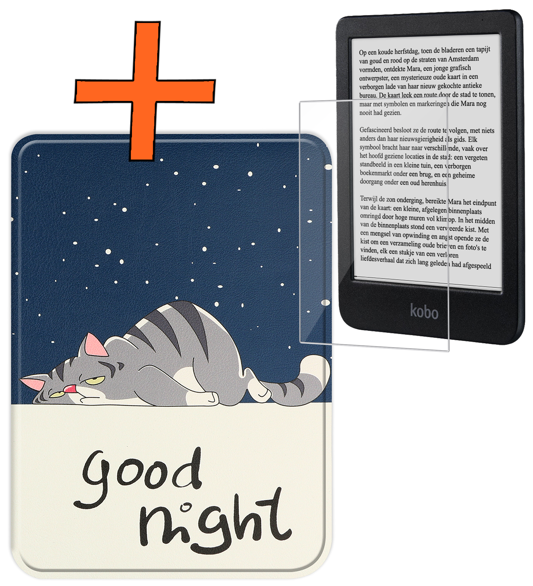 Nomfy Hoesje Geschikt voor Kobo Clara BW Hoes Book Case - Hoes Geschikt voor Kobo Clara BW Hoesje Book Cover Met Screenprotector - Kat