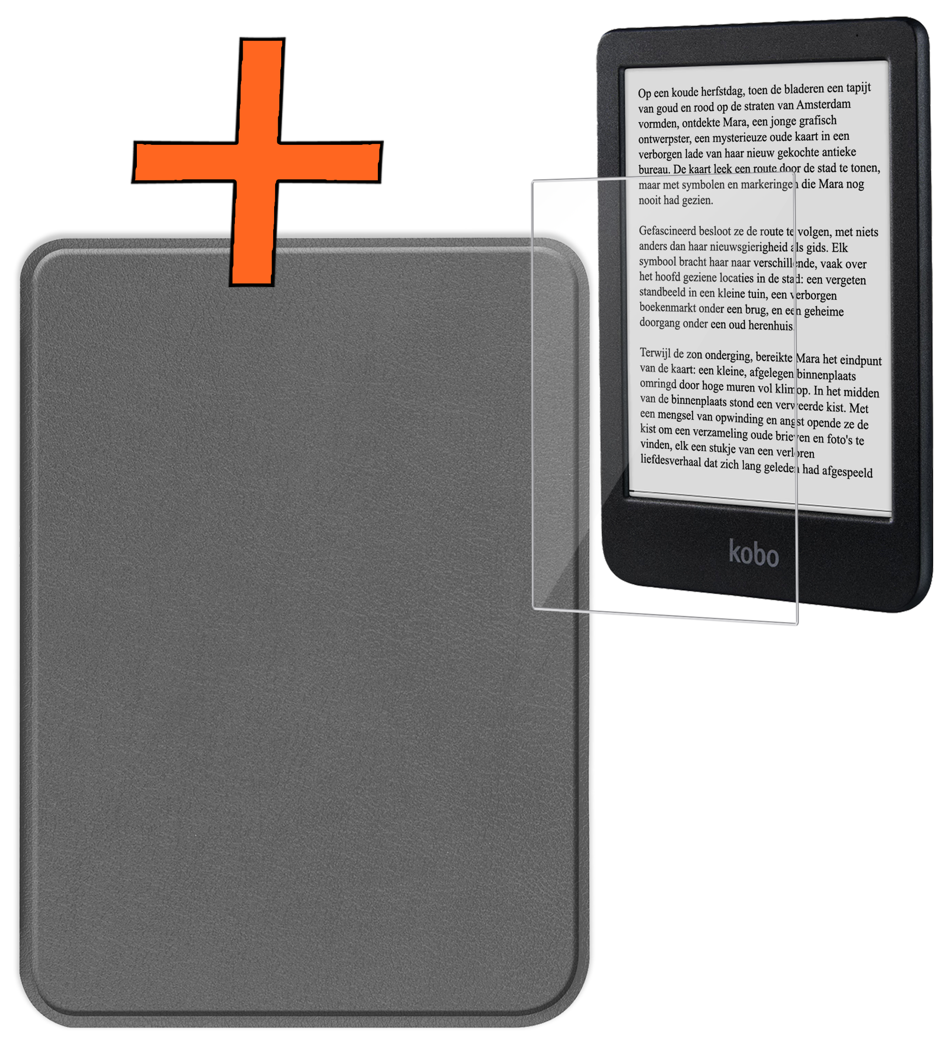 Nomfy Hoesje Geschikt voor Kobo Clara BW Hoes Book Case - Hoes Geschikt voor Kobo Clara BW Hoesje Book Cover Met Screenprotector - Grijs