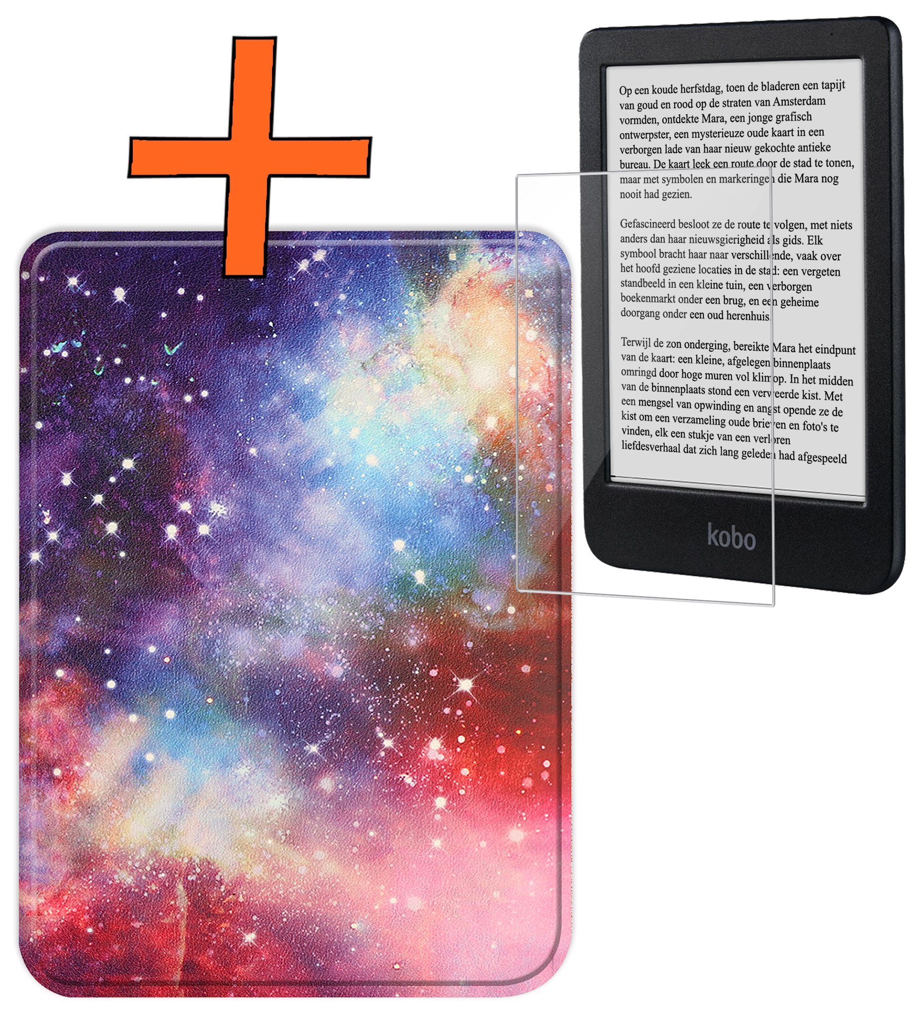 Nomfy Hoesje Geschikt voor Kobo Clara BW Hoes Book Case - Hoes Geschikt voor Kobo Clara BW Hoesje Book Cover Met Screenprotector - Galaxy