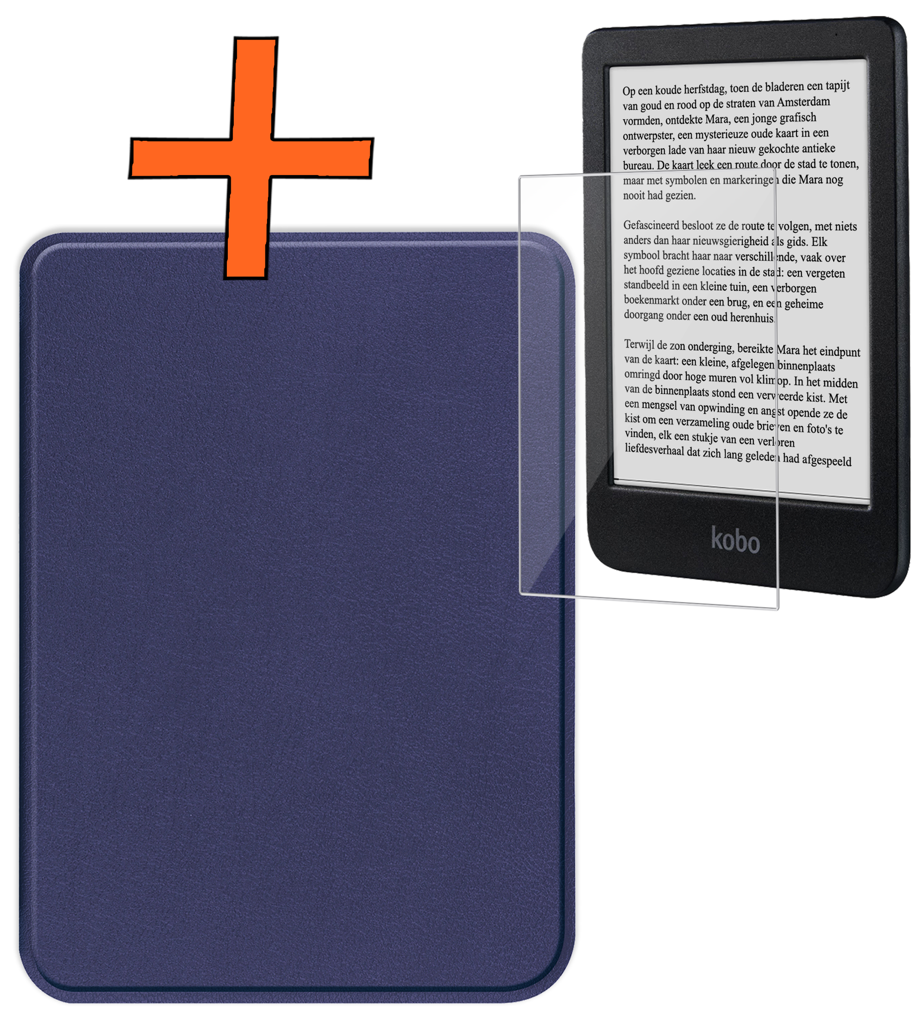 Nomfy Hoesje Geschikt voor Kobo Clara BW Hoes Book Case - Hoes Geschikt voor Kobo Clara BW Hoesje Book Cover Met Screenprotector - Donkerblauw