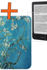 Nomfy Hoesje Geschikt voor Kobo Clara BW Hoes Book Case - Hoes Geschikt voor Kobo Clara BW Hoesje Book Cover Met Screenprotector - Bloesem