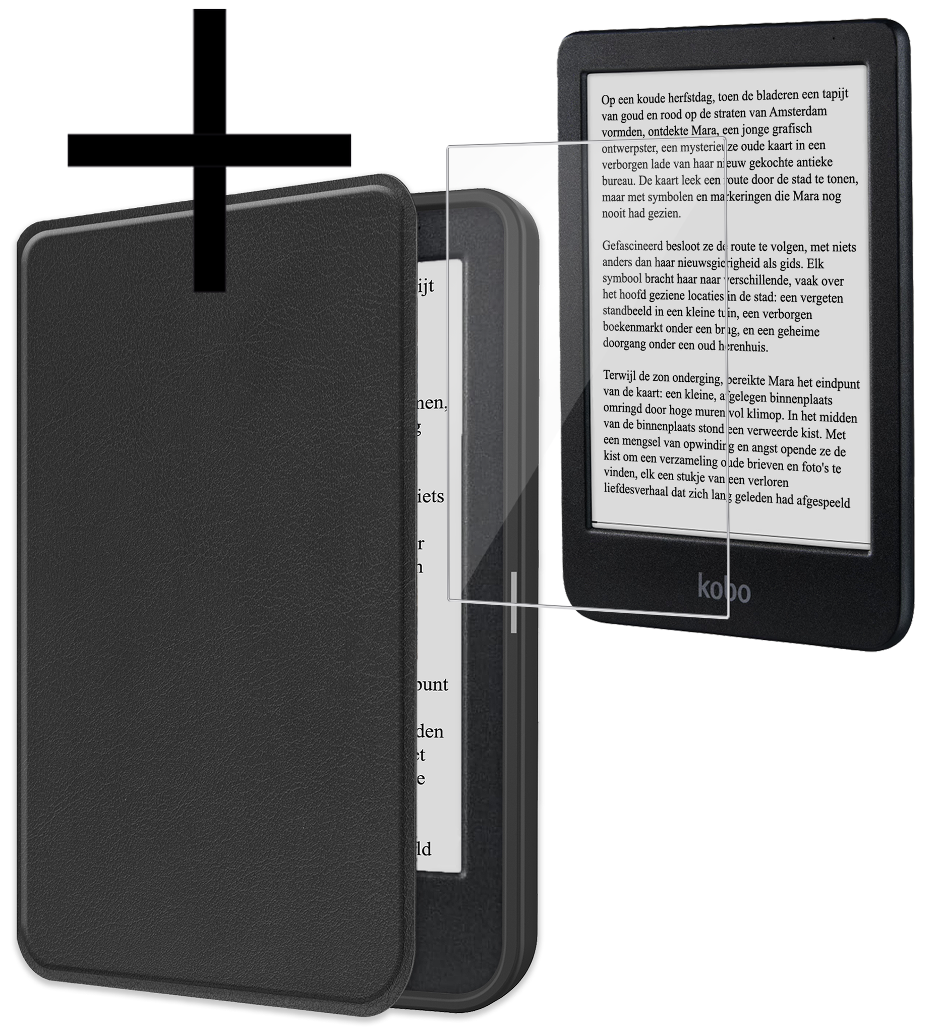 NoXx Hoes Geschikt voor Kobo Clara BW Hoesje Bookcase Cover Book Case Hoes Sleepcover Met Screenprotector - Zwart