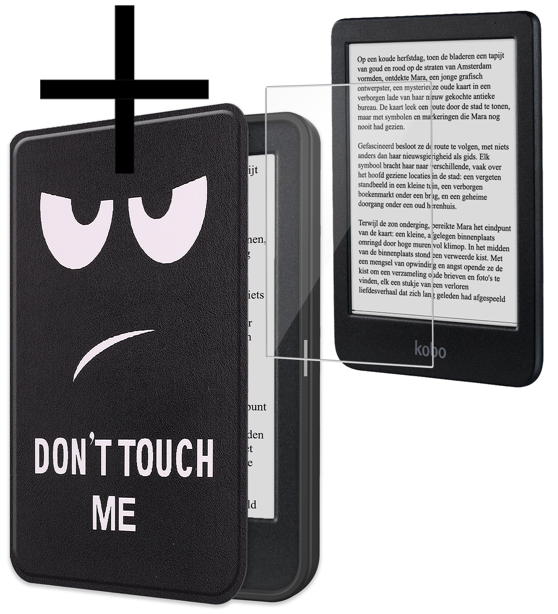 NoXx Hoes Geschikt voor Kobo Clara BW Hoesje Bookcase Cover Book Case Hoes Sleepcover Met Screenprotector - Don't Touch Me