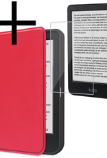 NoXx Hoes Geschikt voor Kobo Clara BW Hoesje Bookcase Cover Book Case Hoes Sleepcover Met Screenprotector - Rood