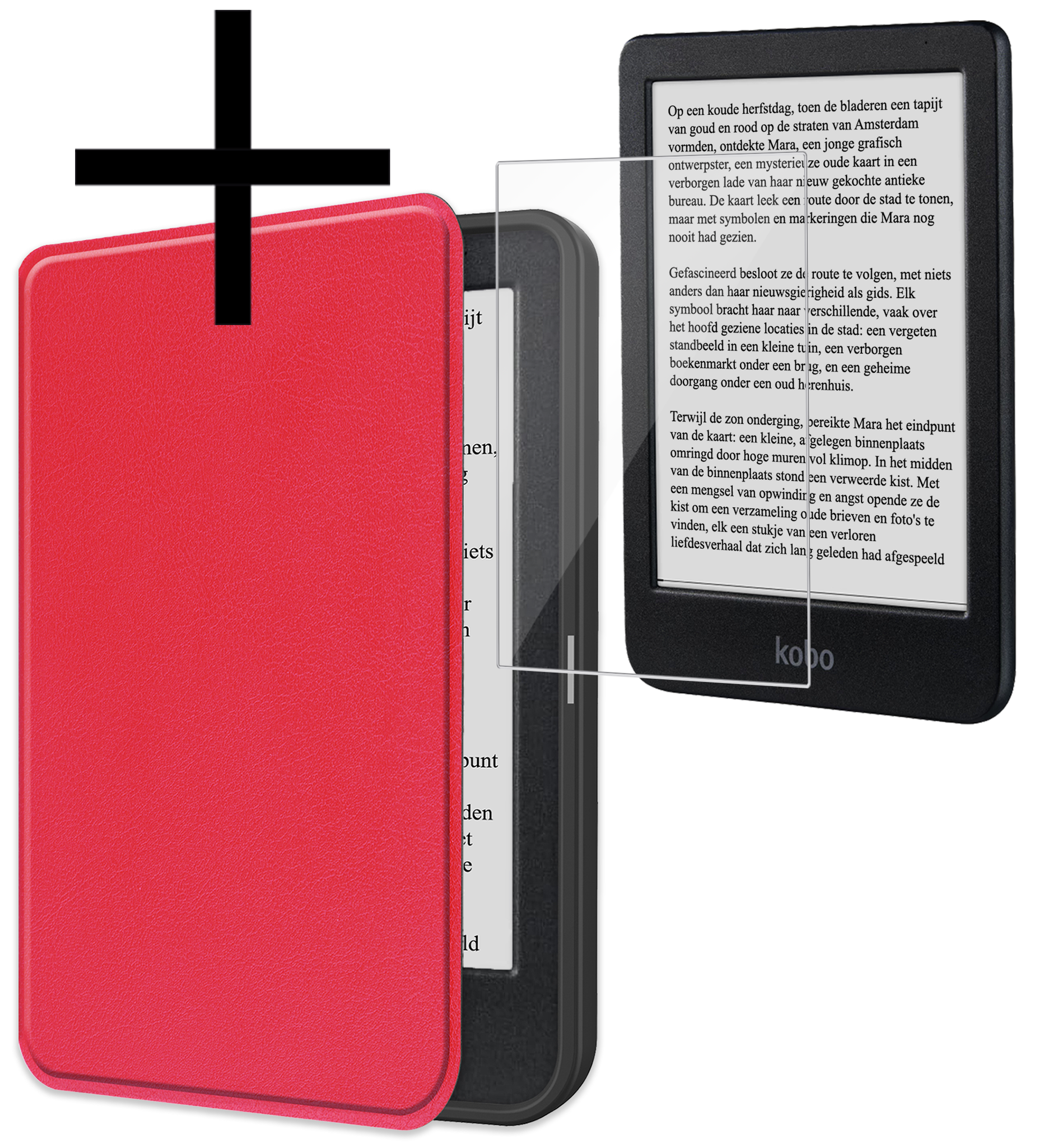 NoXx Hoes Geschikt voor Kobo Clara BW Hoesje Bookcase Cover Book Case Hoes Sleepcover Met Screenprotector - Rood