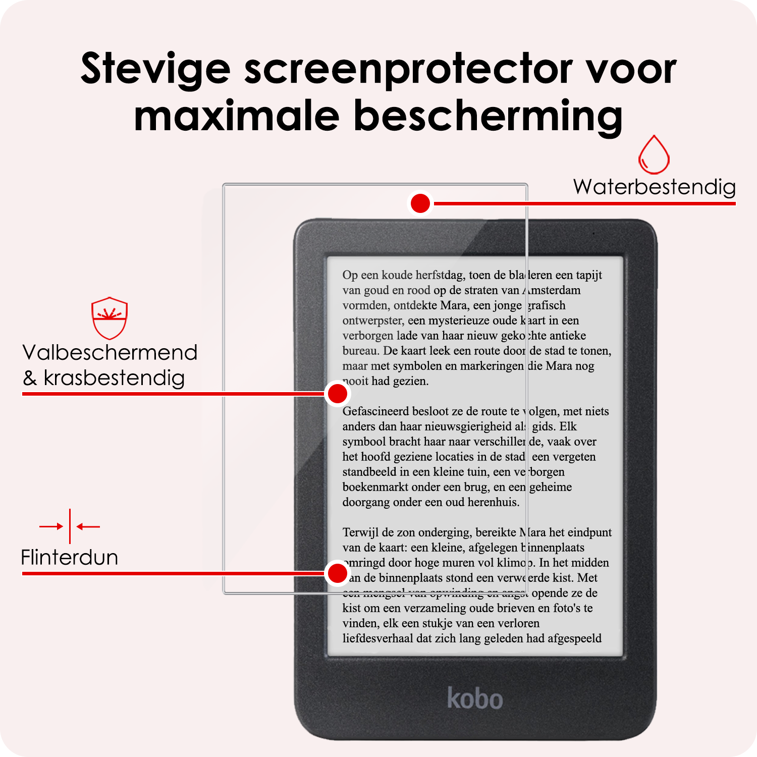 NoXx Hoes Geschikt voor Kobo Clara BW Hoesje Bookcase Cover Book Case Hoes Sleepcover Met Screenprotector - Rood