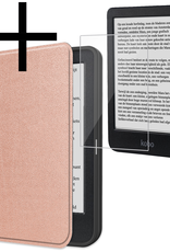 NoXx Hoes Geschikt voor Kobo Clara BW Hoesje Bookcase Cover Book Case Hoes Sleepcover Met Screenprotector - Rosé Goud