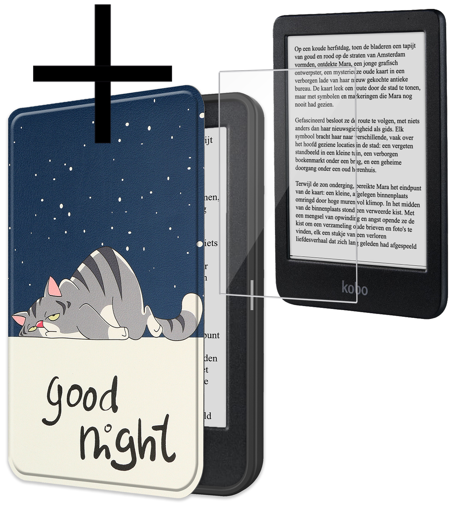 NoXx Hoes Geschikt voor Kobo Clara BW Hoesje Bookcase Cover Book Case Hoes Sleepcover Met Screenprotector - Kat