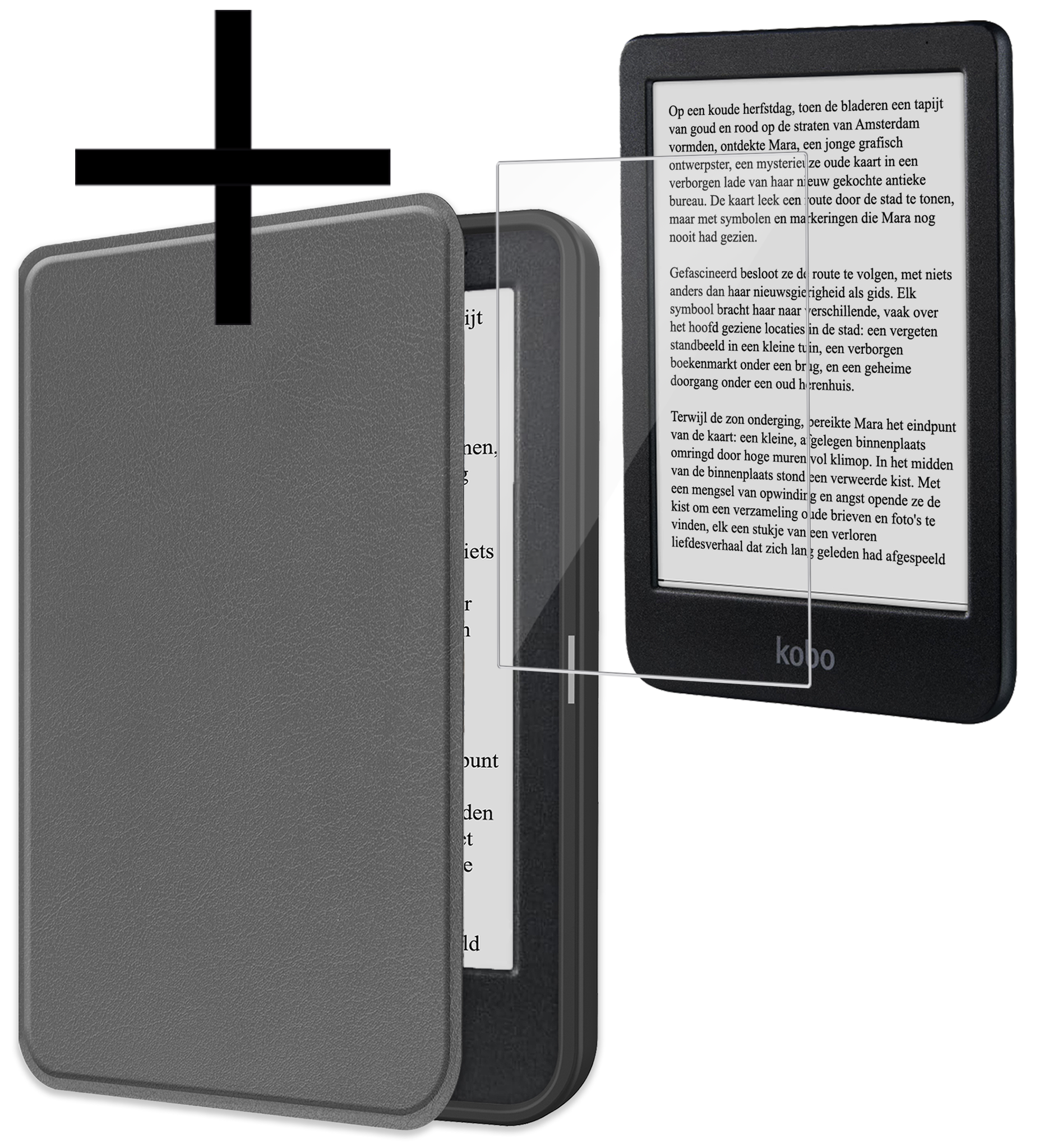 NoXx Hoes Geschikt voor Kobo Clara BW Hoesje Bookcase Cover Book Case Hoes Sleepcover Met Screenprotector - Grijs