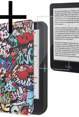 NoXx Hoes Geschikt voor Kobo Clara BW Hoesje Bookcase Cover Book Case Hoes Sleepcover Met Screenprotector - Graffity