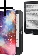 NoXx Hoes Geschikt voor Kobo Clara BW Hoesje Bookcase Cover Book Case Hoes Sleepcover Met Screenprotector - Galaxy