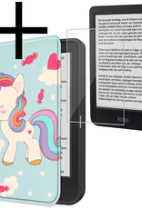 NoXx Hoes Geschikt voor Kobo Clara BW Hoesje Bookcase Cover Book Case Hoes Sleepcover Met Screenprotector - Eenhoorn