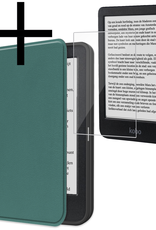 NoXx Hoes Geschikt voor Kobo Clara BW Hoesje Bookcase Cover Book Case Hoes Sleepcover Met Screenprotector - Donkergroen