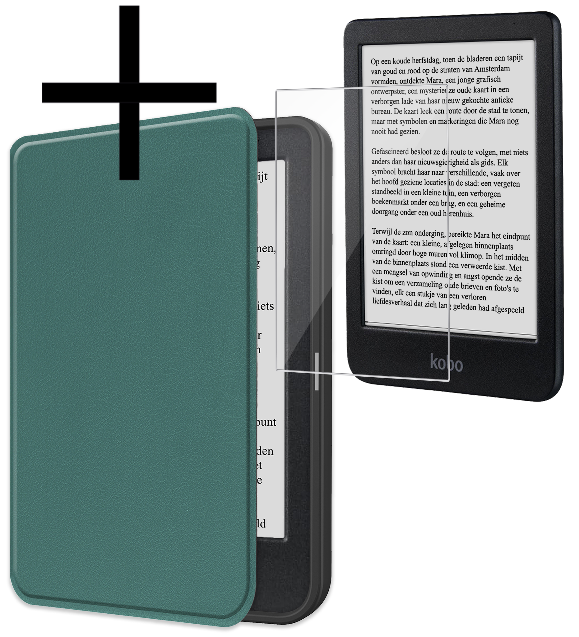 NoXx Hoes Geschikt voor Kobo Clara BW Hoesje Bookcase Cover Book Case Hoes Sleepcover Met Screenprotector - Donkergroen