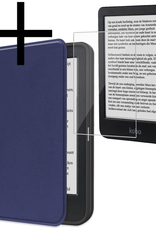 NoXx Hoes Geschikt voor Kobo Clara BW Hoesje Bookcase Cover Book Case Hoes Sleepcover Met Screenprotector - Donkerblauw