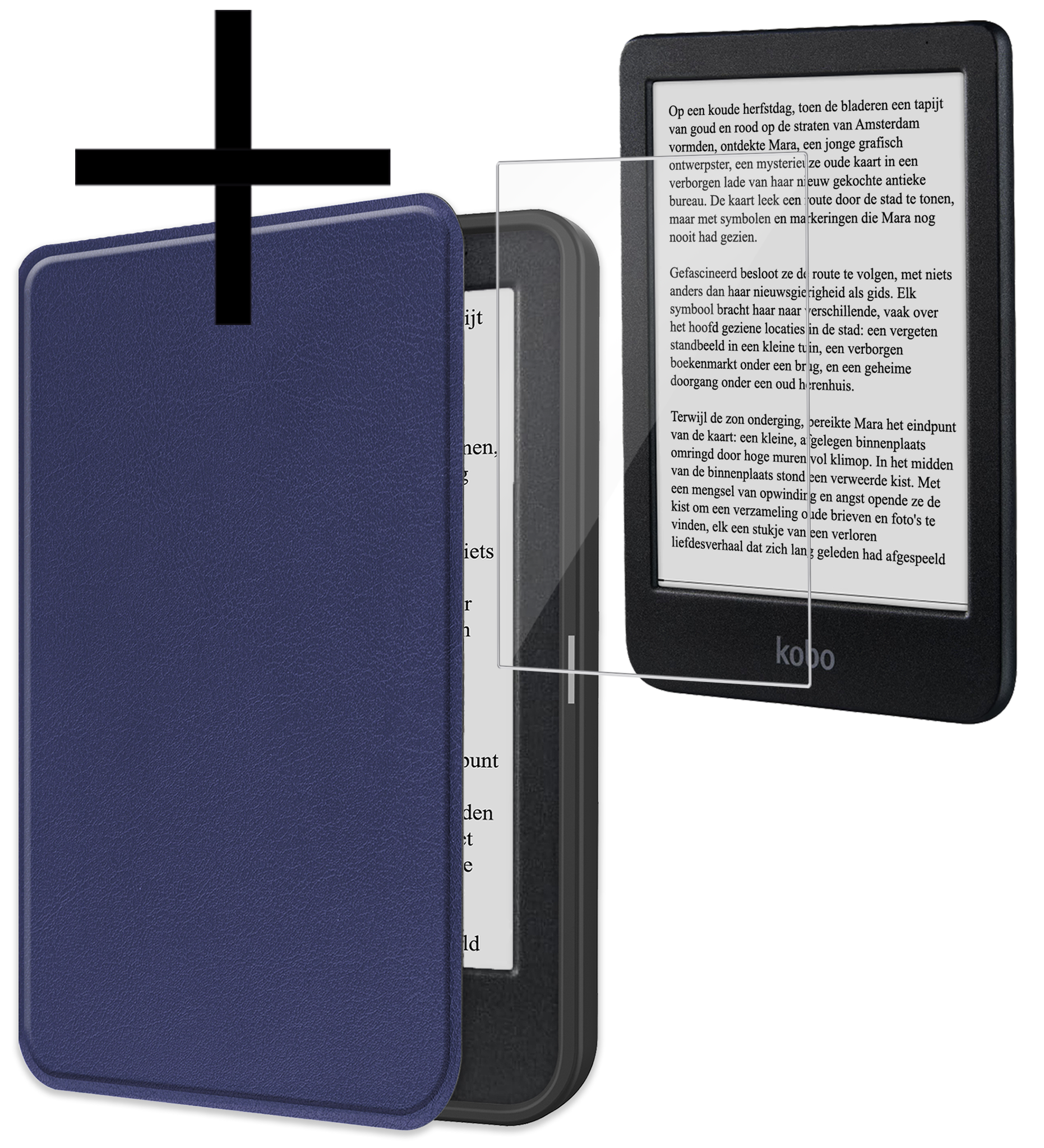 NoXx Hoes Geschikt voor Kobo Clara BW Hoesje Bookcase Cover Book Case Hoes Sleepcover Met Screenprotector - Donkerblauw