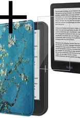 NoXx Hoes Geschikt voor Kobo Clara BW Hoesje Bookcase Cover Book Case Hoes Sleepcover Met Screenprotector - Bloesem